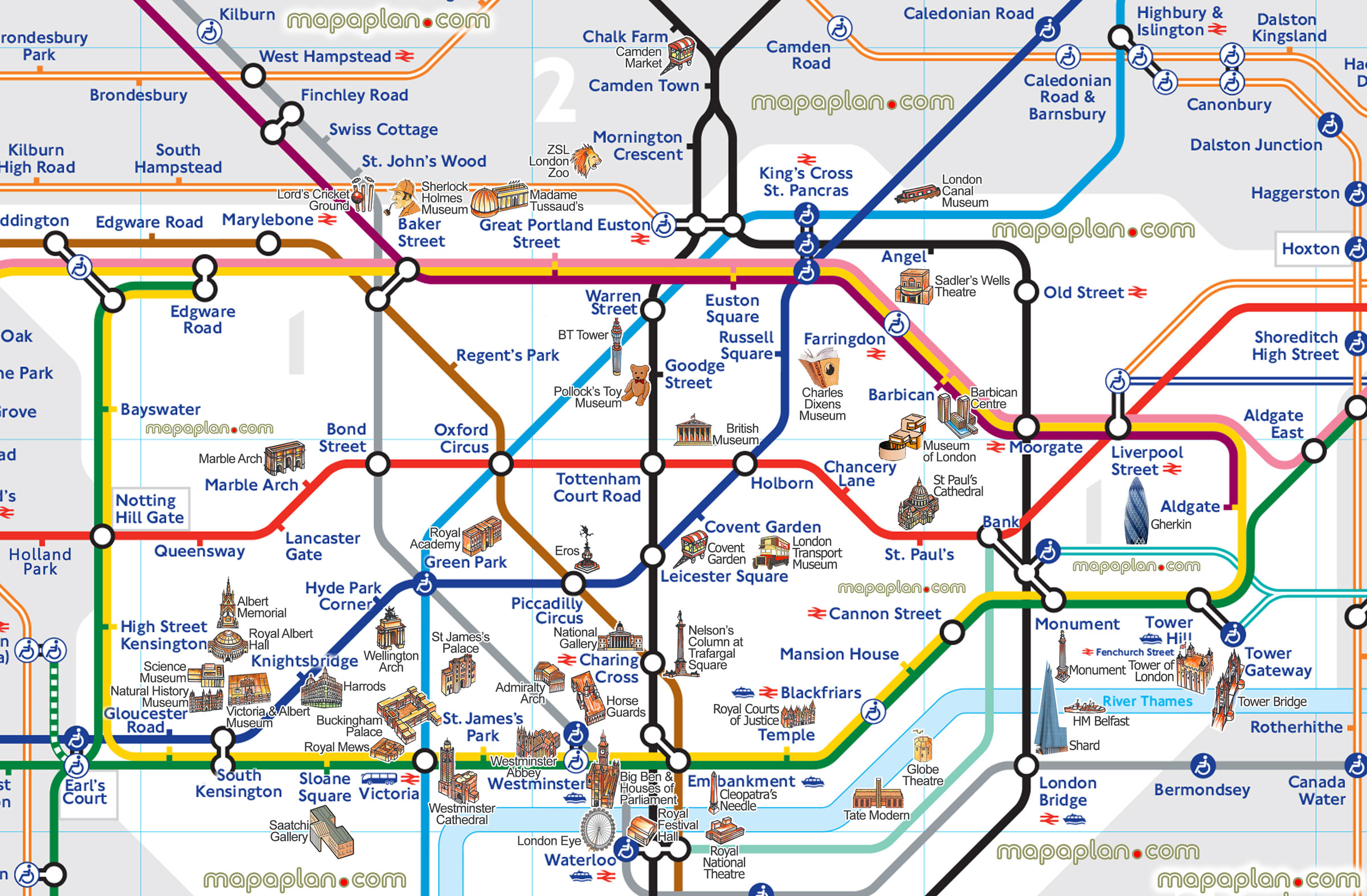 London Underground Tube Map with Tourist Attractions