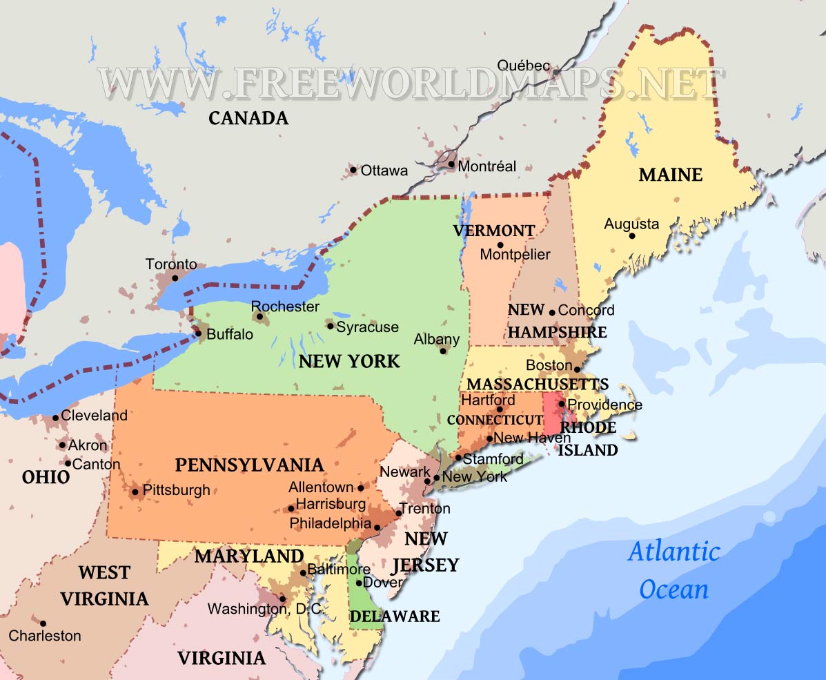 Map of Northeastern United States and Canada
