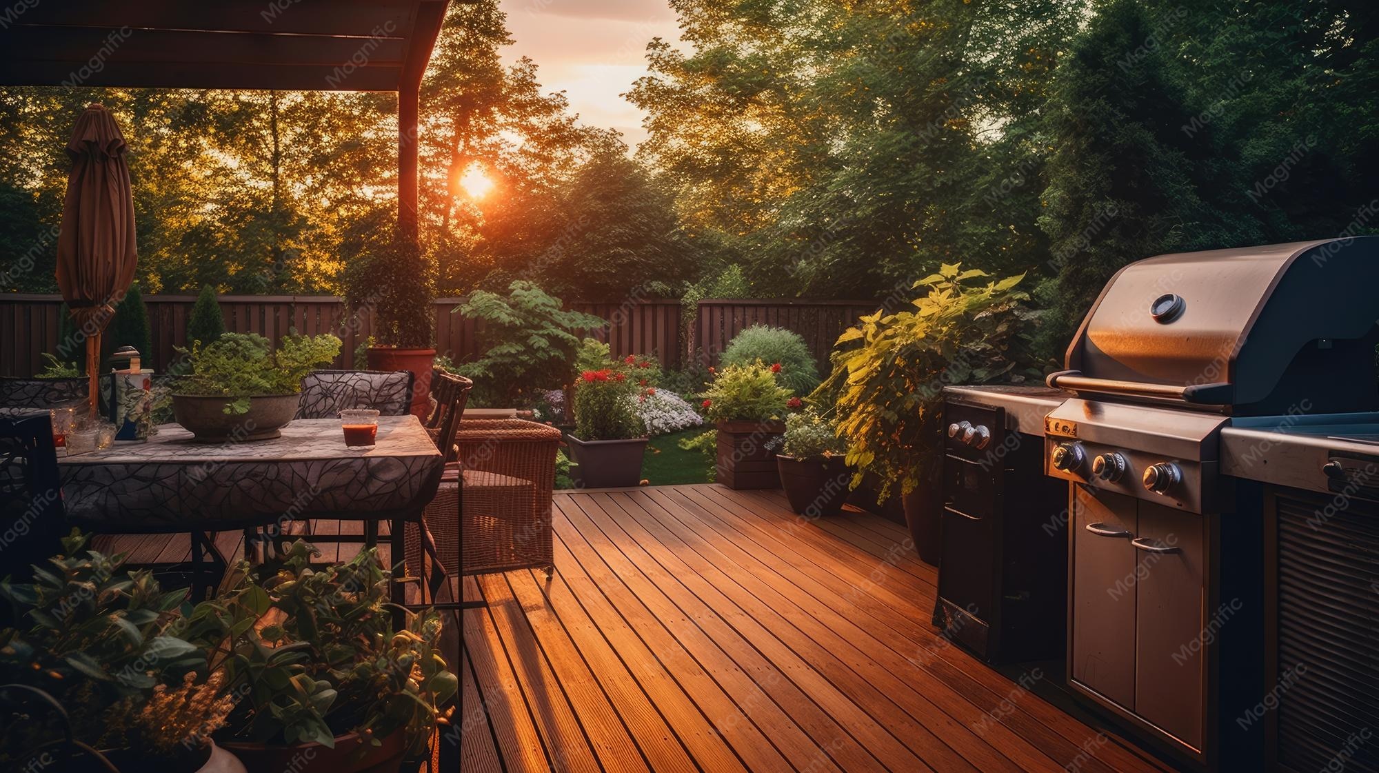 Grilling on Wooden Deck