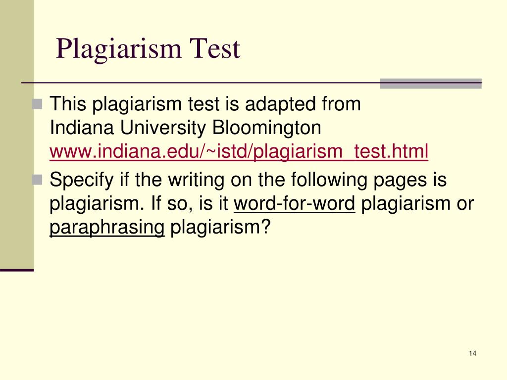University of Indiana Bloomington Plagiarism Test