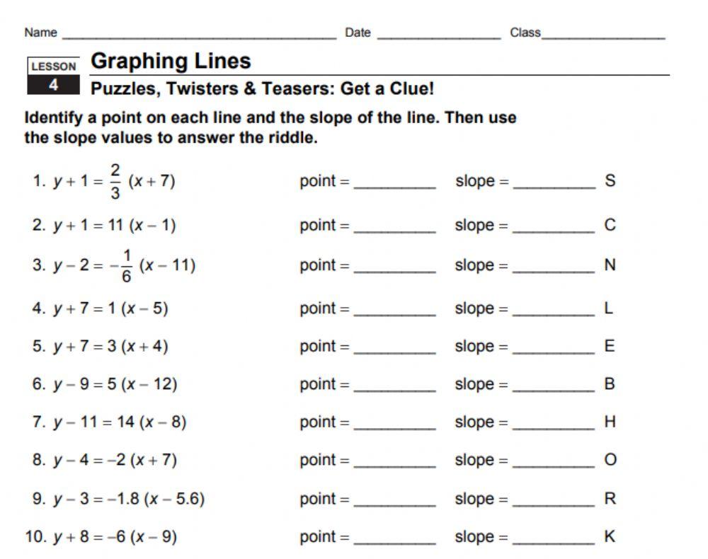 Point Slope Form Worksheet with Answers Pdf