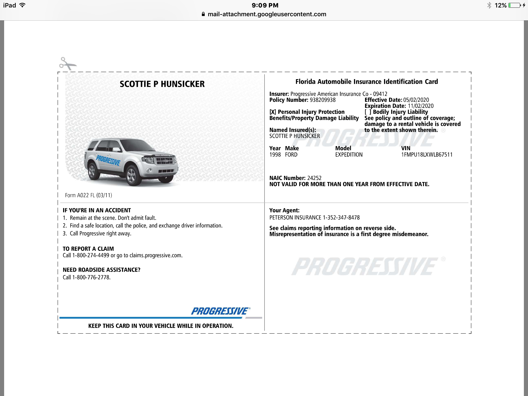 Progressive Insurance Card Template Pdf Fillable