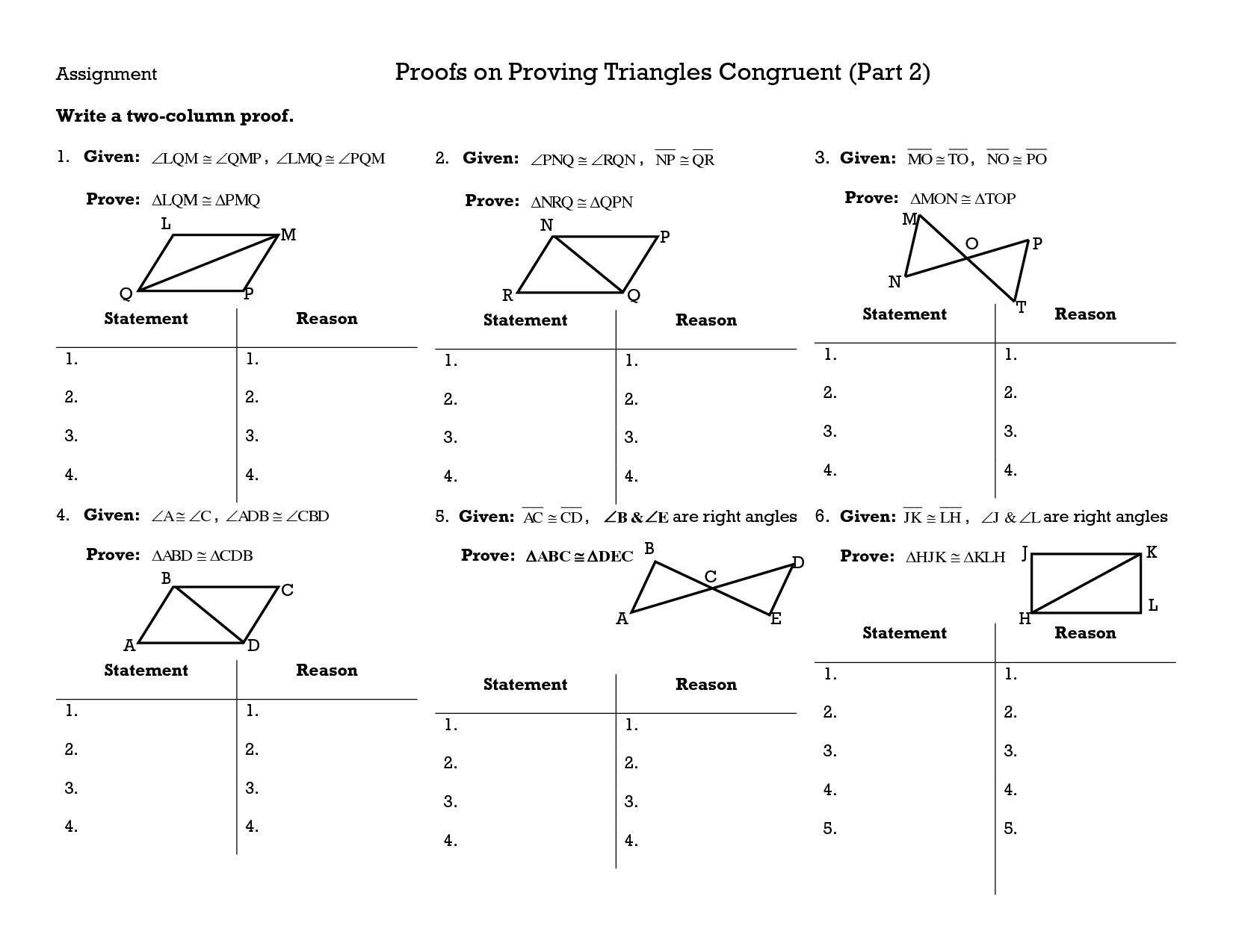 Triangle Congruence Proofs Worksheet with Answers Pdf