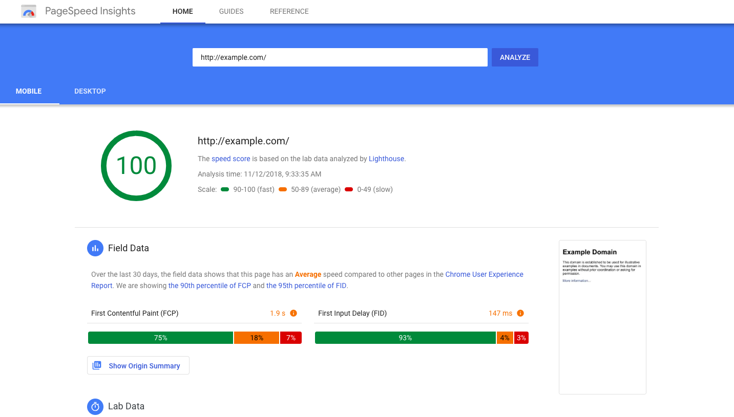 Google Website Speed Test