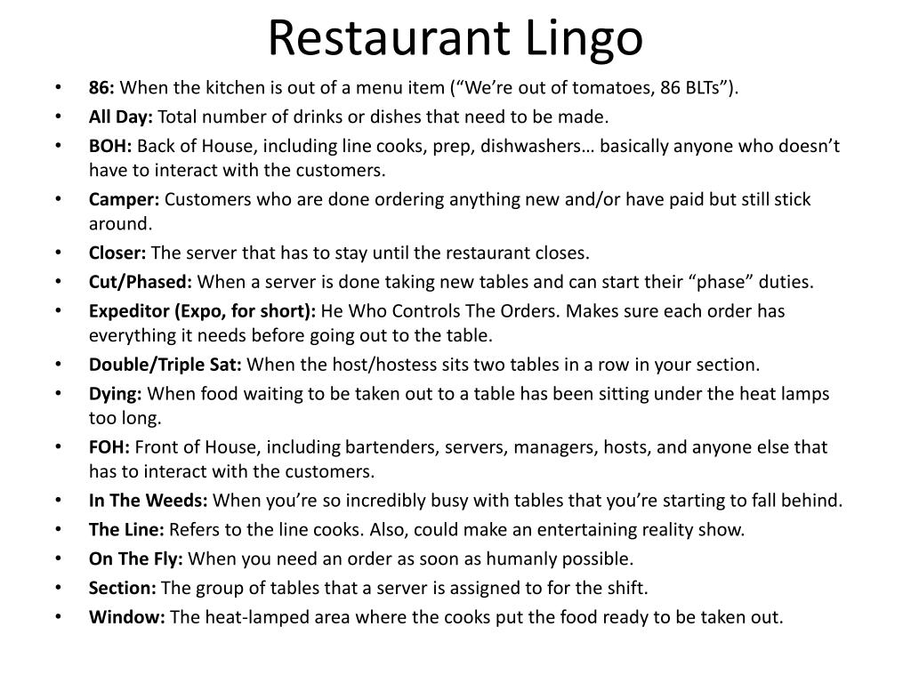 Restaurant Lingo All Day