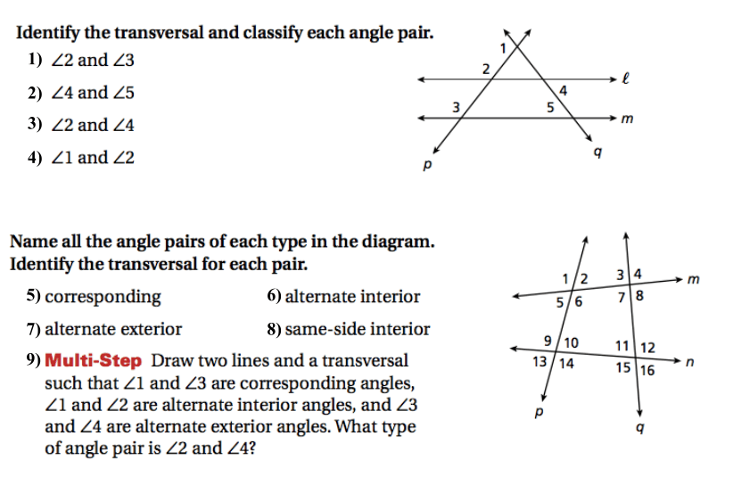 Angles and Parallel Lines Crossword Answers