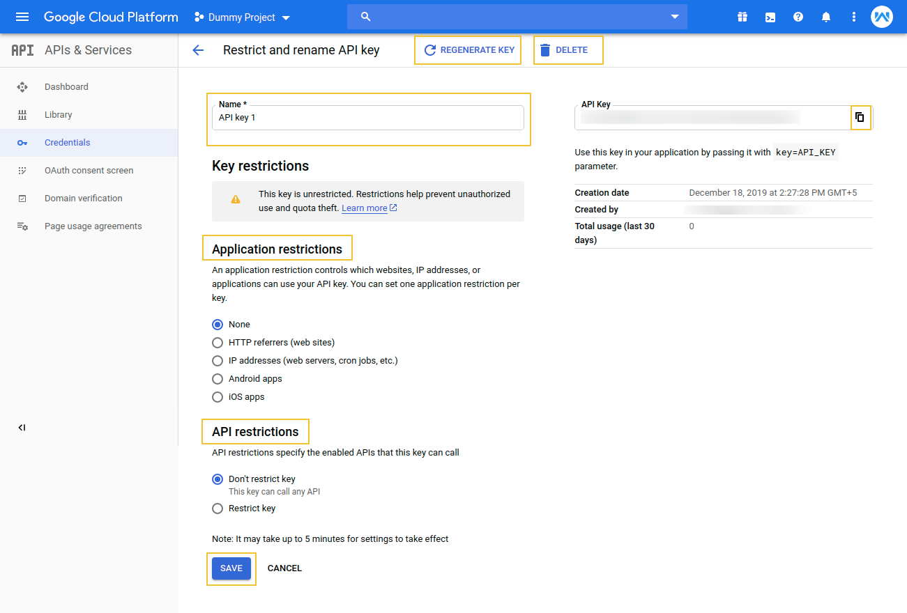 Google Api Keys