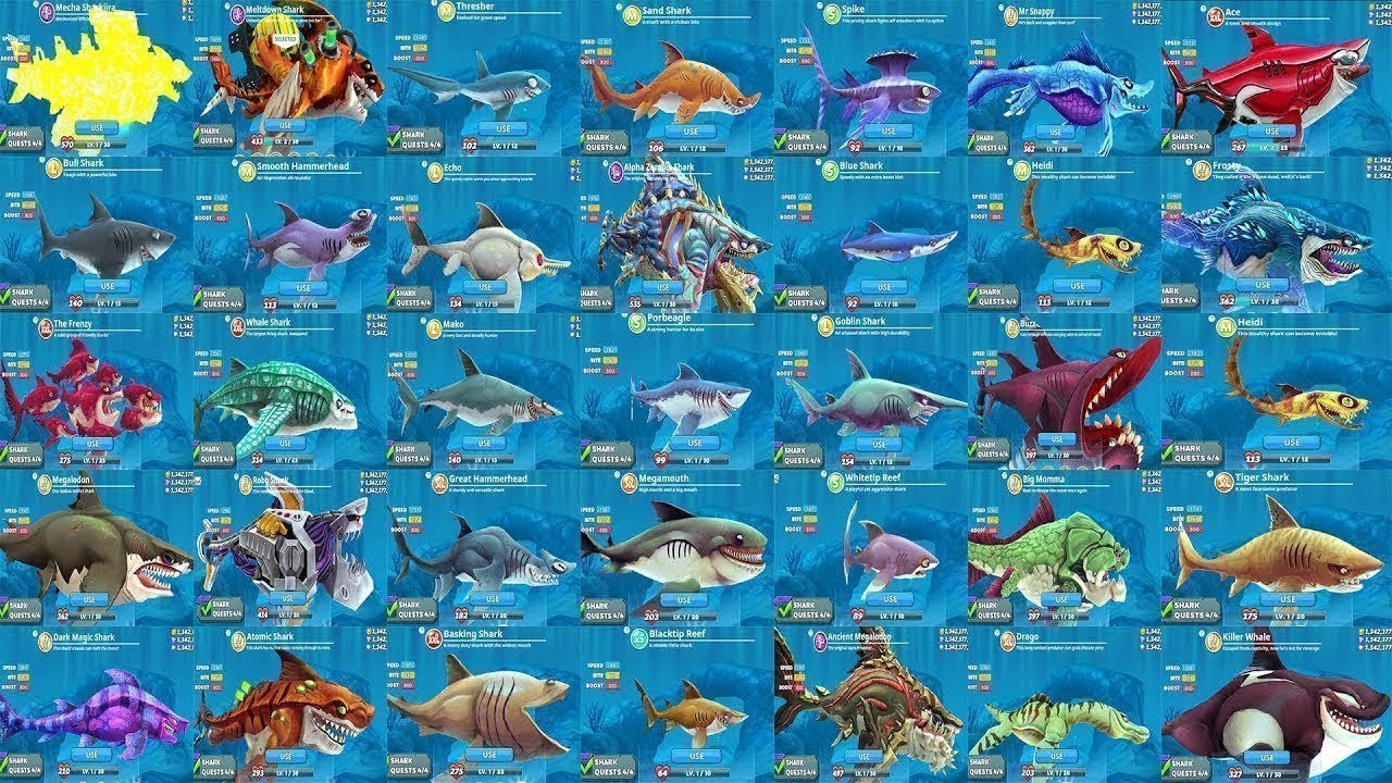 All of the Sharks in Hungry Shark World