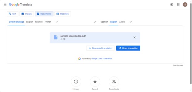 Google Translate Span to Eng