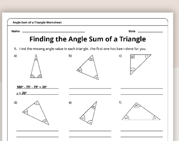 Sum of the Angles of a Triangle Worksheet