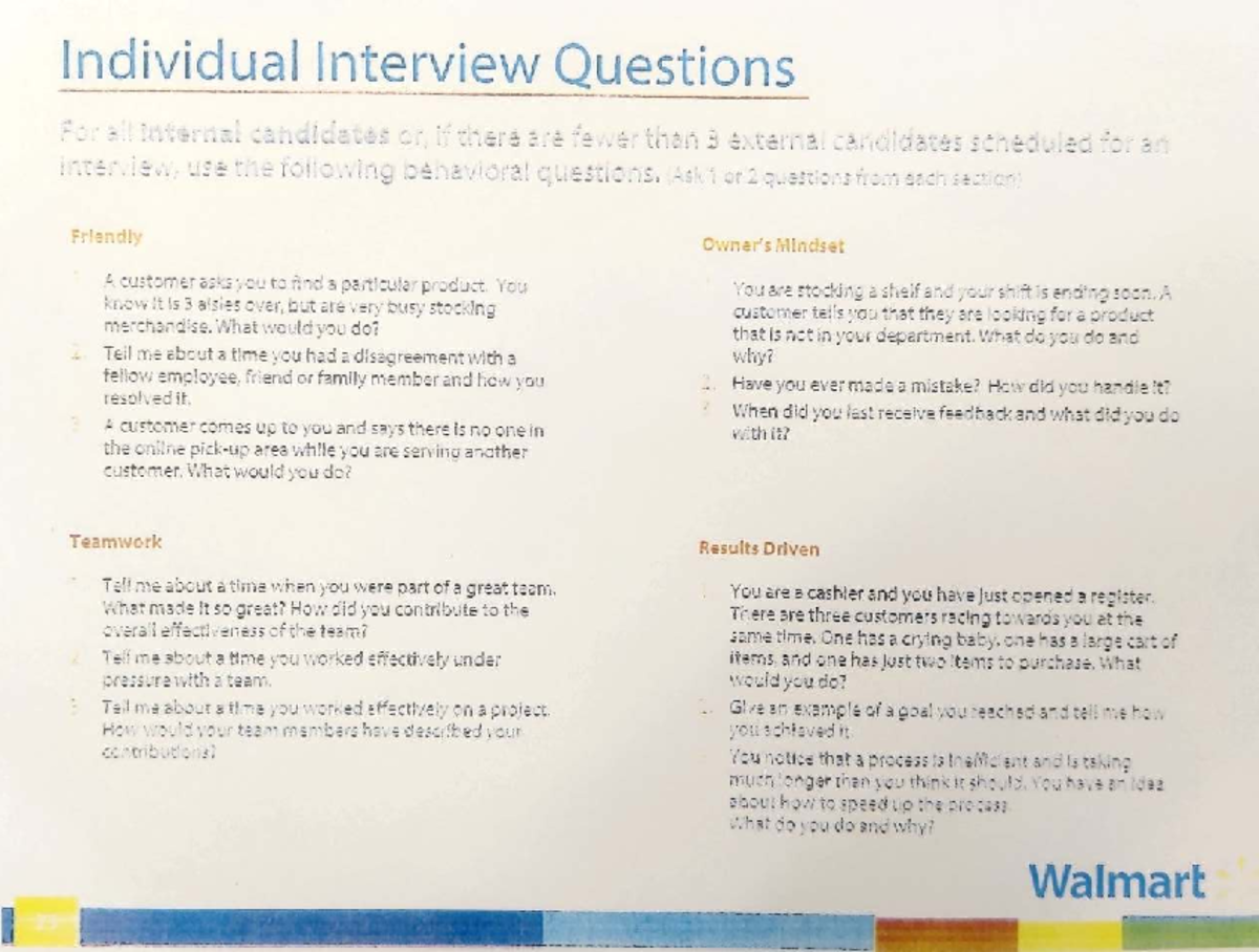 Interview Questions and Answers for Walmart