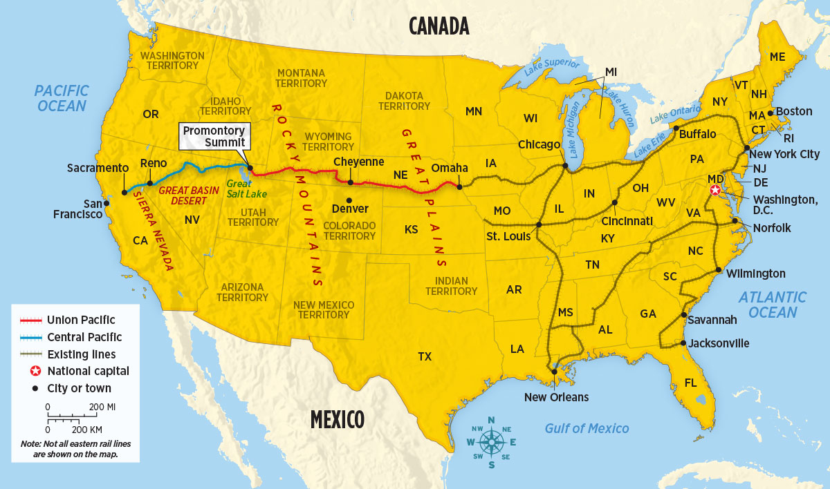 Where Did the Transcontinental Railroad Start and End