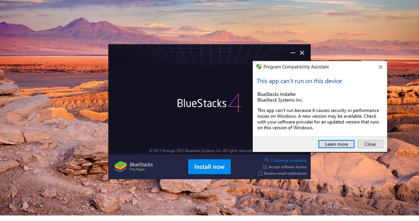 Bluestacks This App Can't Run on This Device