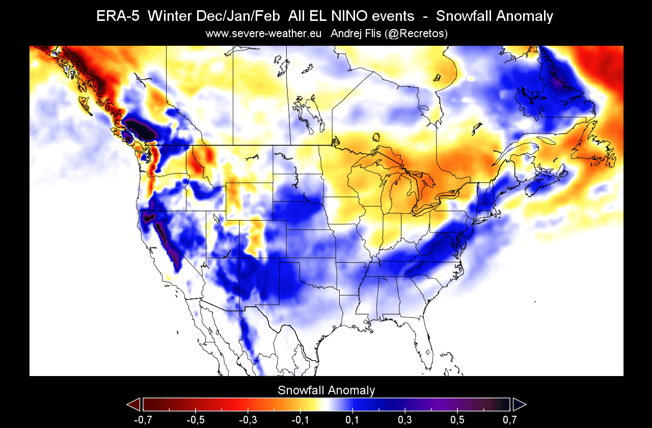 U. S. Winter 2026–27: El Niño Snow Map Highlights Southern and Eastern Snow Risks