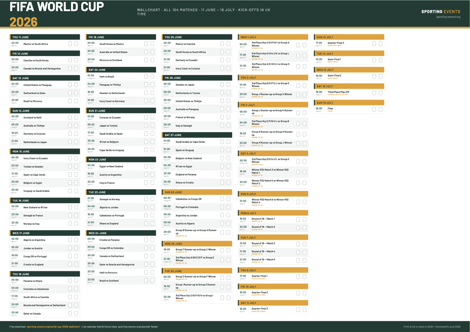 World Cup 2026 Kick-off Times Uk Timetable Pdf